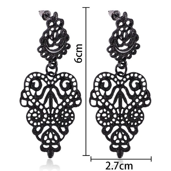 Any 2/$20! Black Lace Statement Drop Earrings - Picture 8 of 10